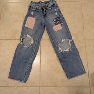 SO Blue Distressed Boyfriend Jeans with Pink Patches
